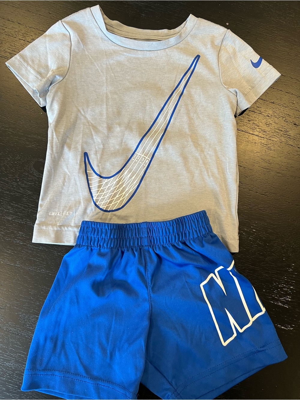 Nike Gray Dri-FIT Tee with Blue Athletic Shorts